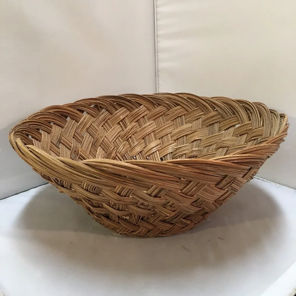 Woven Wicker Basket Home Decor 13 in Brown Round Handcrafted Bowl Cottagecore